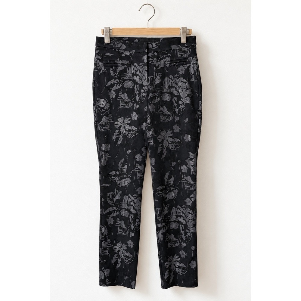 Cambio Rafferty Floral Jacquard Pants Women 4 Black Silver Metallic Whimsigoth